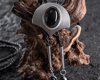 Wedding Bolo Tie, Silver Flying Saucer, UFO Black Stone Style, Wedding Accessory, Gift for Groomsmen