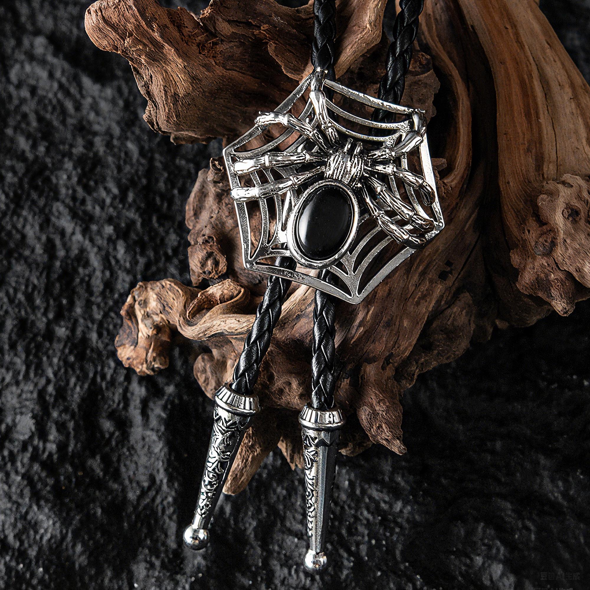 Handcrafted Silver Spider Bolo Tie: Western Gothic Cosplay 