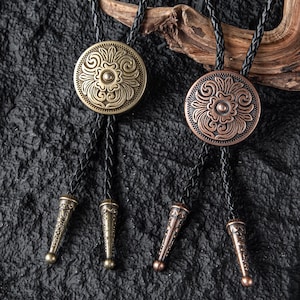 Bolo Tie Wedding, Satin Copper/Bronze Bolo Tie with Leather Cord, Wedding Bolo Tie, Men Women Bolo Tie, Party Accessories, Gift for Him