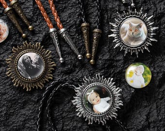 Corbata de bolo con foto personalizada: boda personalizada, logotipo de empresa, cordón de cuero