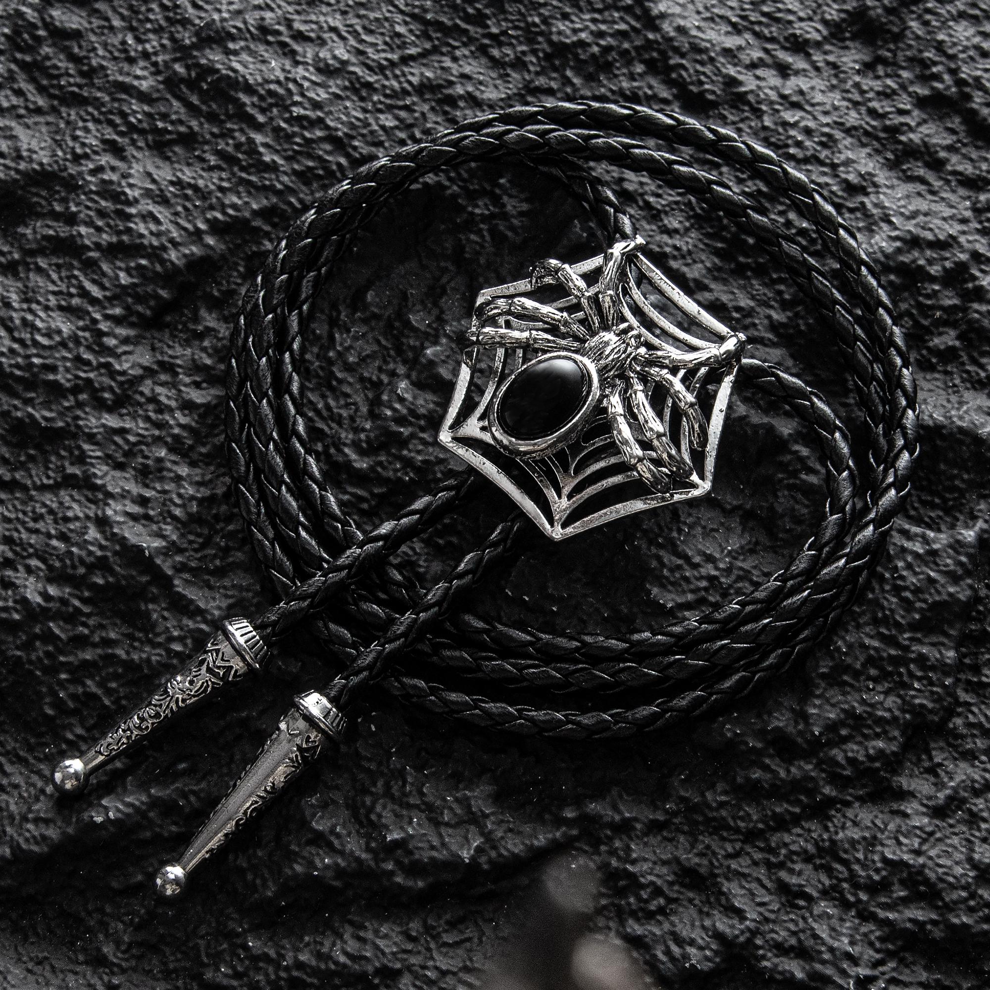 Handcrafted Silver Spider Bolo Tie: Western Gothic Cosplay 