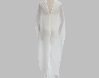 Semi-transparent Chiffon Scarf Cape with Back Pearl Button, Wedding Neckerchief, Flowing Chiffon Scarf Bridal Shawl, Shoulder Cape