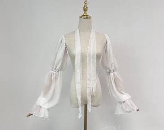 Chiffon Sleeves Detachable Bridal Sleeves, Long Wedding Sleeve, Ivory Chiffon Sleeves, Separates Sleeve, Elastic Sleeves, with DIY Ribbons