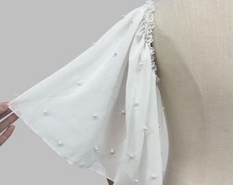 Detachable Bridal Sleeves, Pearl Chiffon Sleeves, Half Sleeve, Light Ivory Chiffon Sleeves, Separates Sleeve, Pearl Sleeve