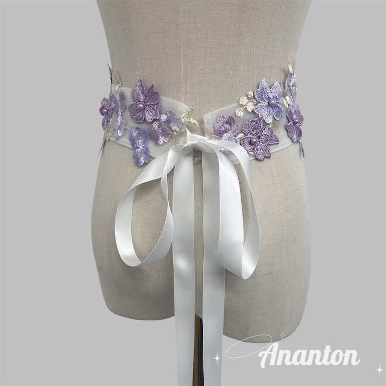 Purple special occasion fashion accessories - Purple embroidered boho sash