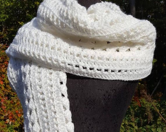 Winter white big scarf, crocheted shawl wrap, fall fashion scarf, white blanket scarf, neck warmer, stadium scarf