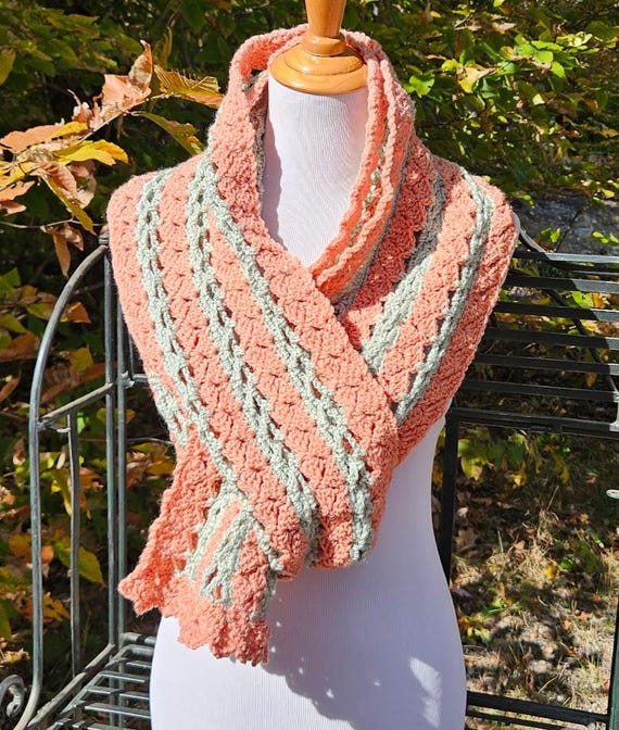 Crochet scarf, handmade wrap, peach scarf, fall fashion, openwork lace crochet scarf, crochet wrap, back to school fashion, gift for her