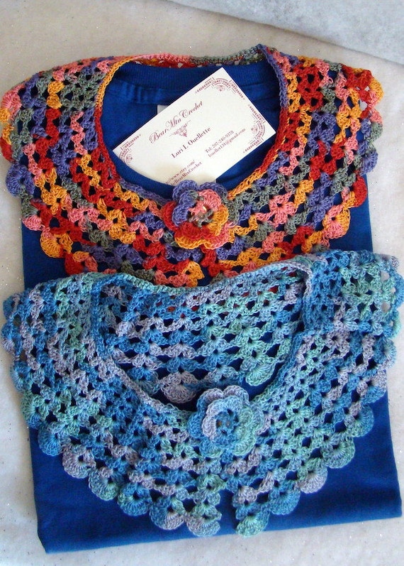 Coral crayon and sea green crocheted collars and T-shirt set