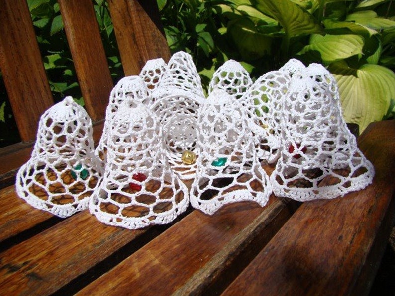 Christmas jingle bell tree ornament, holiday gift tags, handmade tree ornament, crochet bell, Christmas bells, bild 1