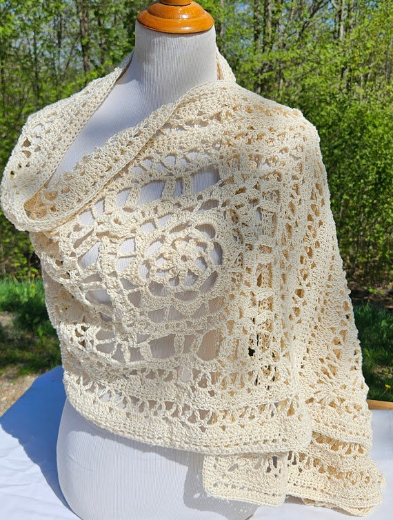 Crochet shawl, bridal accessory, openwork lace shawl, Mothers Day shawl, Victorian lace shawl, beach summer wedding, prom dress wrap, RTS