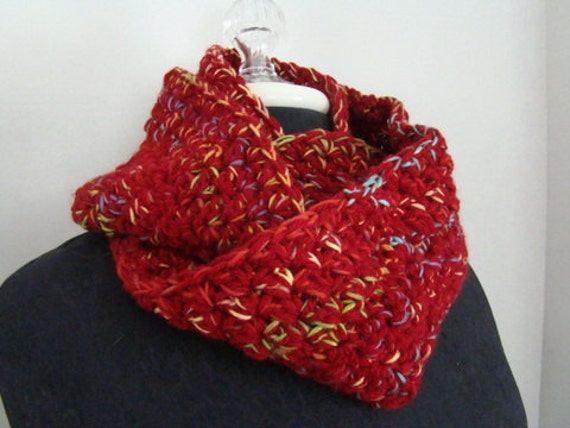 Red fireworks crocheted infinity mobius scarf