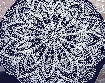 Pineapple surprise white crochet doily with delicate picot edging