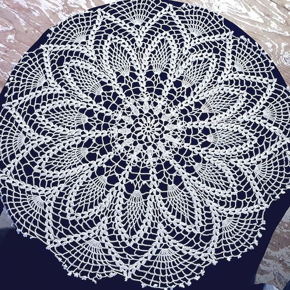 Pineapple surprise white crochet doily with delicate picot edging