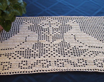 Mourning Doves filet crochet table runner