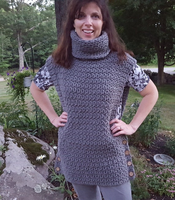 Hand crocheted Aura Pullover cowl neck sweater vest; Custom Order - available for ALL sizes