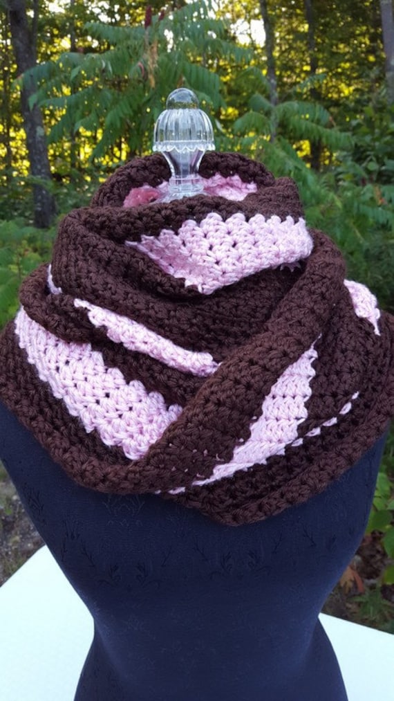 Pink and brown mobius infinity shawl wrap