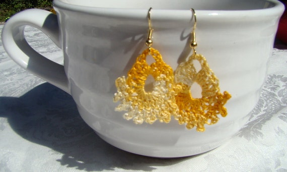 Yellow wheat crochet fan earrings