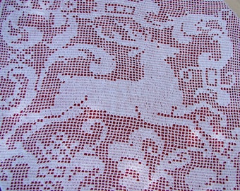 Leaping deer, graceful buck filet crocheted table runner-READY TO SHIP