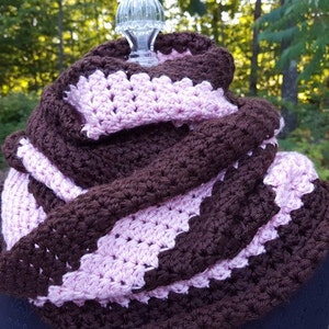 Pink and brown mobius infinity shawl wrap image 5