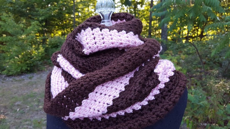 Pink and brown mobius infinity shawl wrap image 5