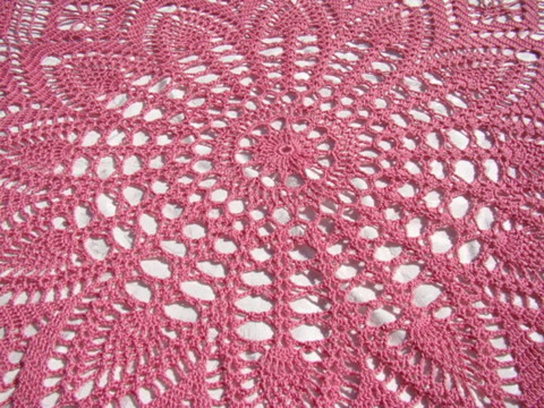 Crochet tablecloth, round tablecloth, handmade dining room table runner, pink tablecloth, crochet doily tablecloth, READY TO SHIP image 4