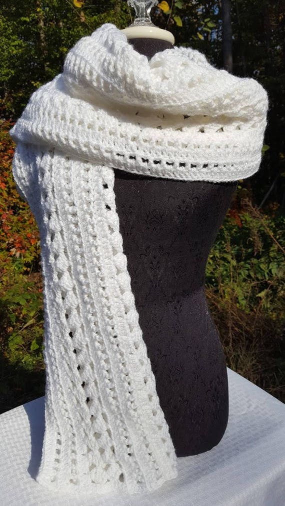 Winter white big scarf, crocheted shawl wrap, fall fashion scarf, white blanket scarf, neck warmer, stadium scarf