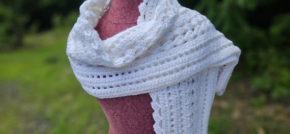 Winter white big scarf, crocheted shawl wrap, fall fashion scarf, white blanket scarf, neck warmer, stadium scarf