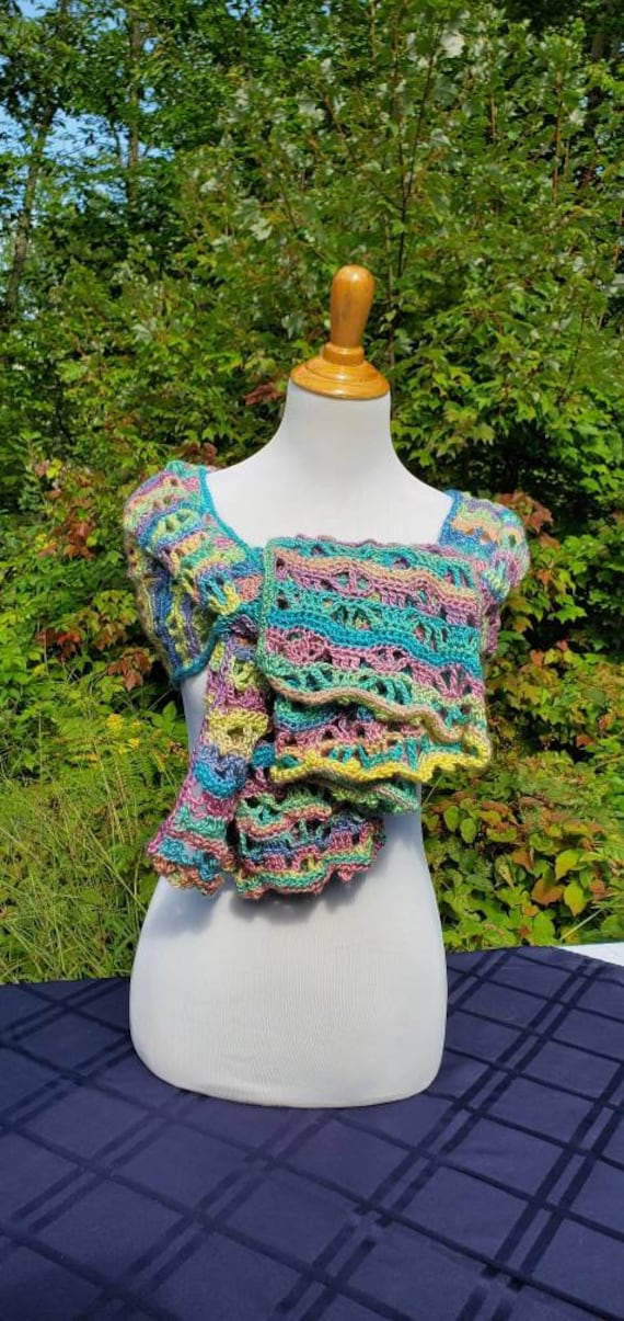 Easter shawl, crochet lace shawlette, rainbow shawl, Mothers Day caplet, bridesmaids shawl, country wedding shawl, oversize scarf,