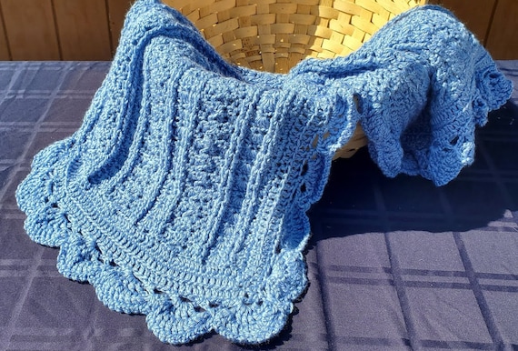 Blue afghan trellis stitching, baby blanket, baby afghan, newborn baby shower gift, stroller blanket, wheelchair throw, lapghan, RTS