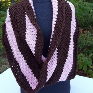Pink and brown mobius infinity shawl wrap image 4