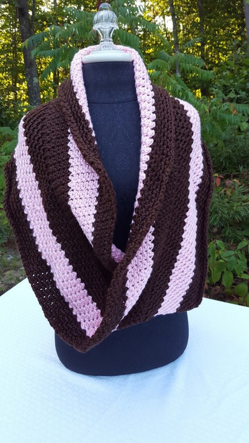 Pink and brown mobius infinity shawl wrap image 4