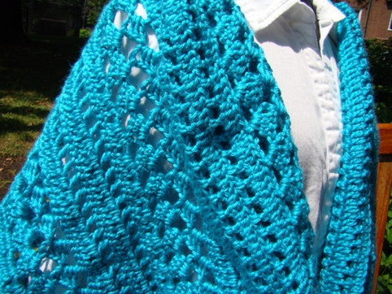 Seafoam aqua hand crocheted shawl wrap with diamond stitching-READY TO SHIP