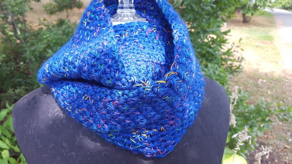 Olympic inspired brilliant blue hand crocheted infinity scarf