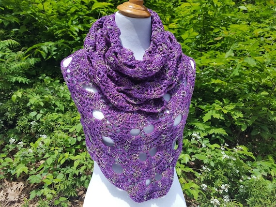 Purple lace shawl, lightweight openwork lace shawl, crochet lace shawl, bridal fashion, OOAK fashion, bridal fashion, bridesmaids wrap