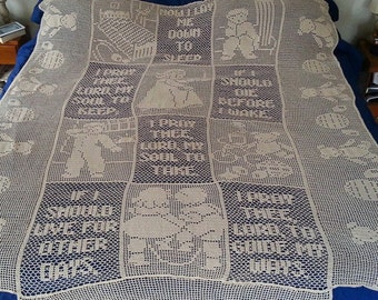 Crochet king size bedspread; children's bedroom decor, heirloom bedspread,  teddy bear bedspread,