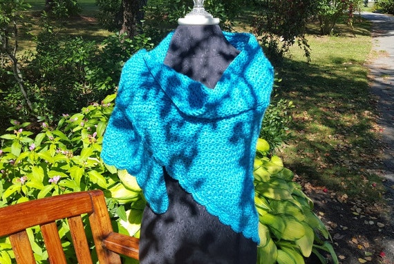Blue mint hand crocheted shawl, fall warm shawl, aqua blue crocheted shawl- READY TO SHIP