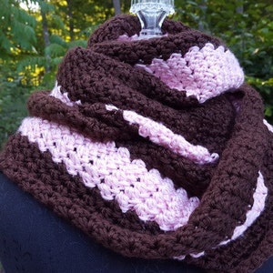 Pink and brown mobius infinity shawl wrap image 2