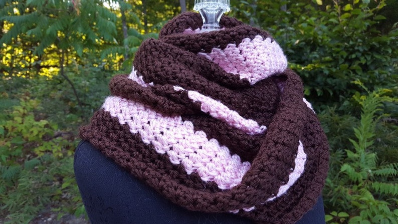 Pink and brown mobius infinity shawl wrap image 2