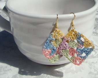Not Your Grandmothers Granny Square crochet earrings, bohemian crochet earrings, crochet lace earrings, boho earrings, bohemian jewelry