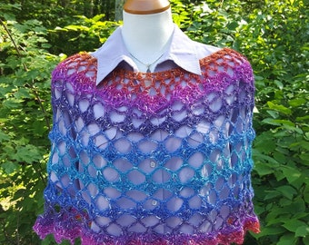 Unicorn poncho, 70s inspired poncho, fairy caplet, boho chic crochet poncho, bohemian poncho, rainbow caplet