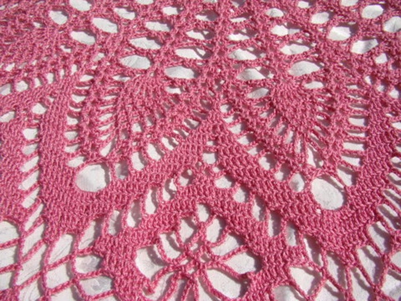 Crochet tablecloth, round tablecloth, handmade dining room table runner, pink tablecloth, crochet doily tablecloth, READY TO SHIP image 3