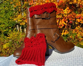 Crochet boot cuffs, crimson red ankle warmers, handmade boot warmers, boot socks, boot accessories, fall fashion