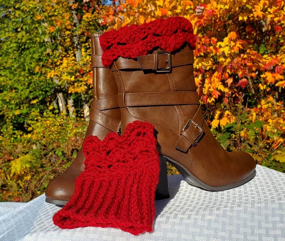 Crochet boot cuffs, crimson red ankle warmers, handmade boot warmers, boot socks, boot accessories, fall fashion