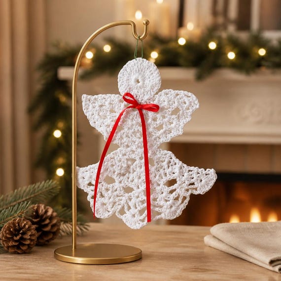 Christmas Angel thread crochet ornament, prayer angel, bible bookmark, greeting card insert