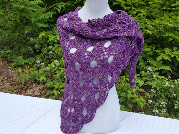 Purple lace shawl, lightweight openwork lace shawl, crochet lace shawl, bridal fashion, OOAK fashion, bridal fashion, bridesmaids wrap