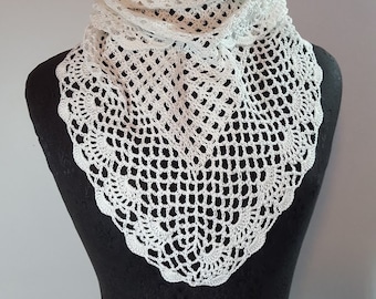 Victorian lace crochet collar, white lace bandana, crochet collar, handkerchief collar, bridesmaid accessory, boho chic accessory