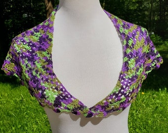 Purple lace shawlette, lightweight openwork lace shawl, crochet lace shawl, bridal fashion, OOAK fashion, bridal fashion, bridesmaids wrap