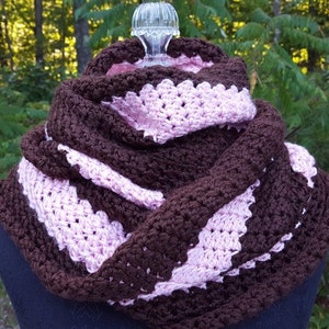 Pink and brown mobius infinity shawl wrap image 3