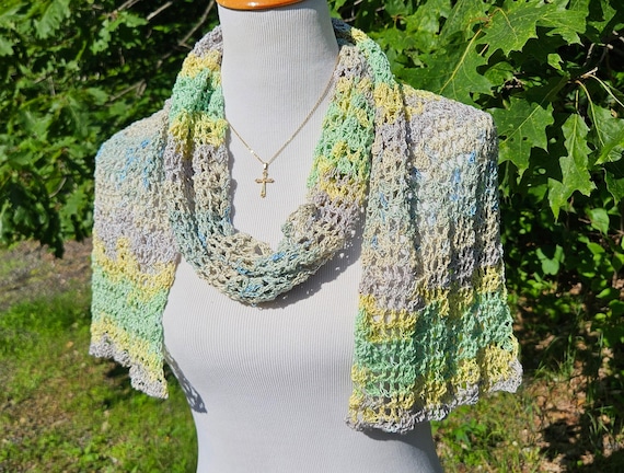 Crochet lace wrap scarf, handmade wrap, summer green scarf, openwork lace crochet scarf, crochet wrap, back to school fashion, gift for her