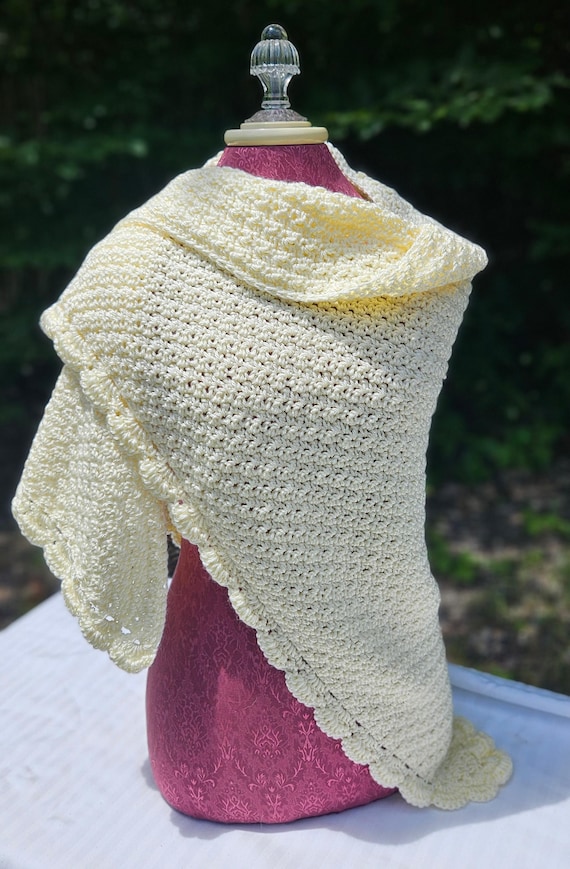 Crochet Bridal Shawl: Ivory Cream Scalloped Edging, Bridesmaids Wrap
